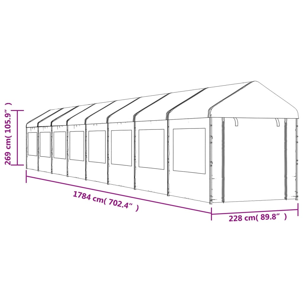 vidaXL Garðtjald með Þaki Hvítt 17,84x2,28x2,69 m Pólýetýlen