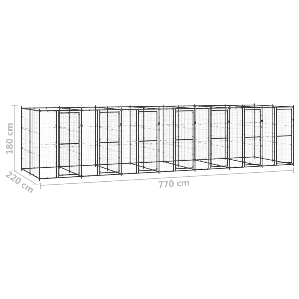 vidaXL Útihundabyrgi Stál 16,94 m²