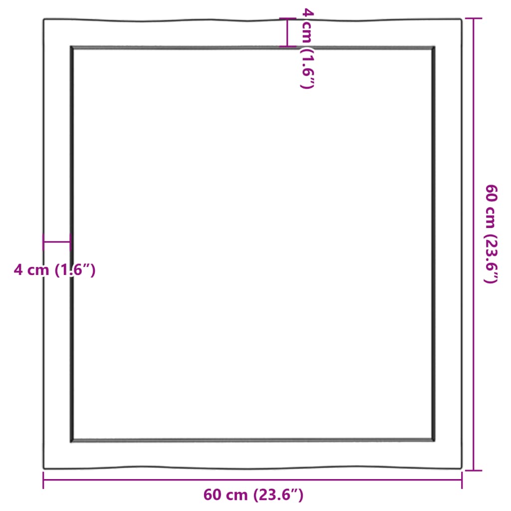 vidaXL Borðplata Ljósbrún 60x60x(2-4) cm Meðhöndluð Náttúrul. Brúnir