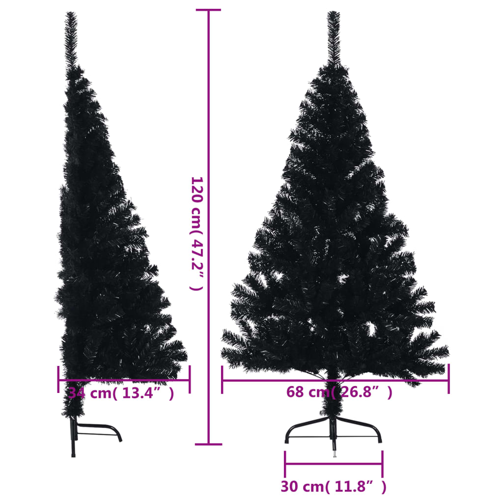 vidaXL Hálft Gervijólatré með Standi Svart 120 cm PVC