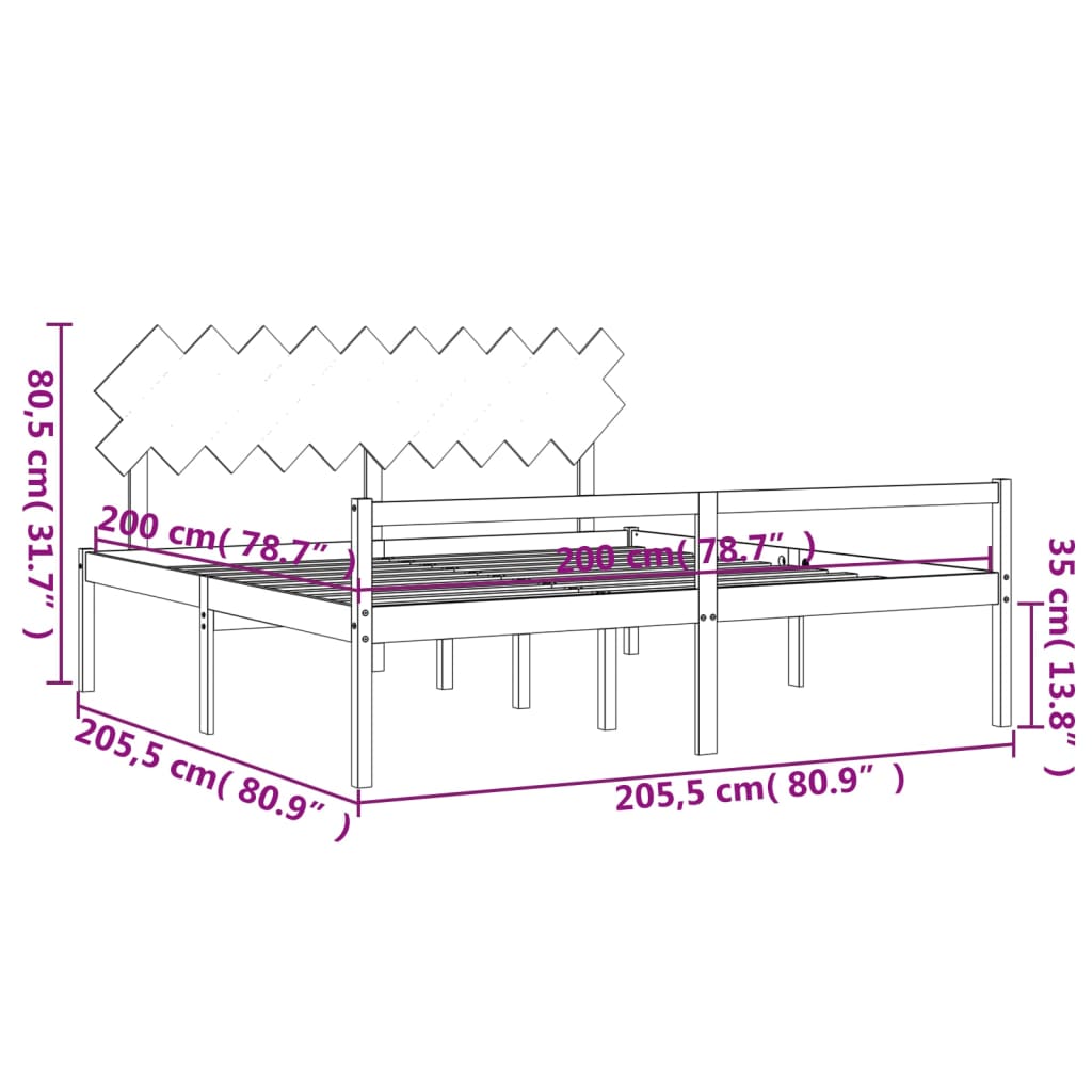 vidaXL Rúm fyrir Eldra Fólk án Dýnu Hvítt 200x200cm Gegnheil Viður