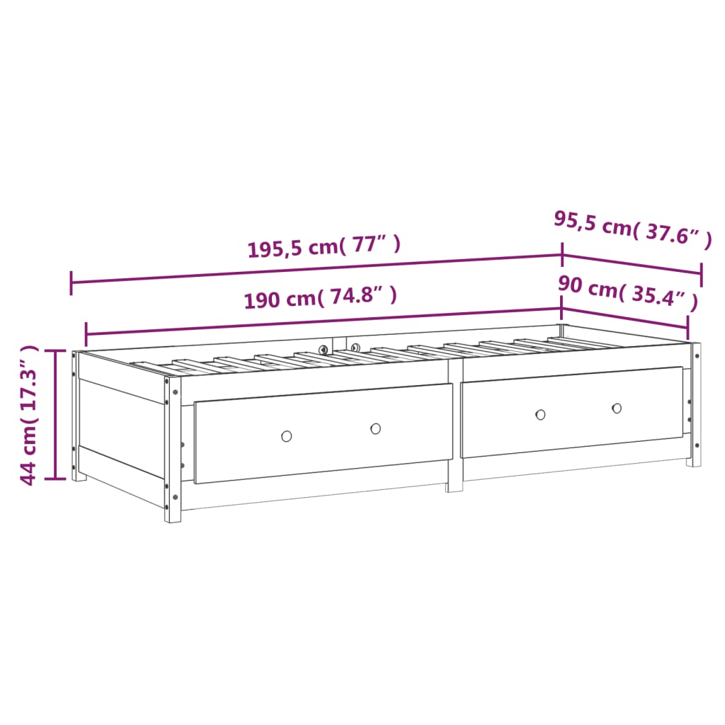 vidaXL Svefnsófi án Dýnu Hvítt Gegnheil Fura 90X190 cm Einbreið