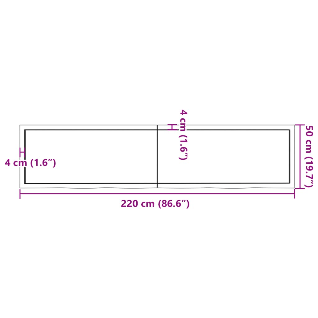 vidaXL Vegghilla Dökkbrún 220x50x(2-6) cm Meðhöndluð Gegnheil Eik