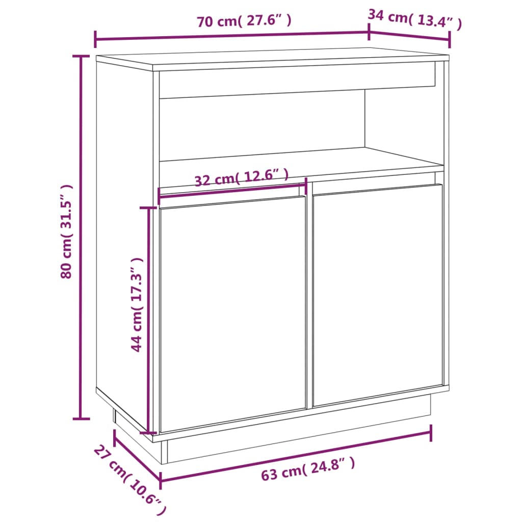 vidaXL Skenkur Grár 70x34x80 cm Gegnheil Fura