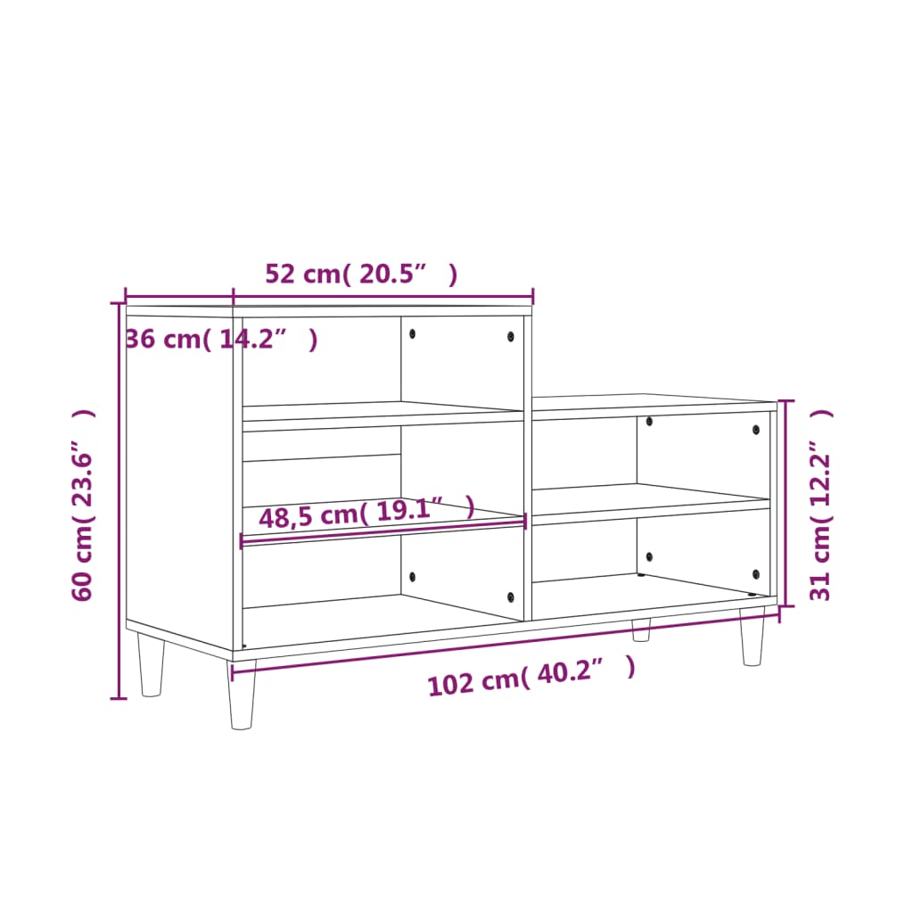 vidaXL Skóskápur Steypugrár 102x36x60 cm Samsettur Viður