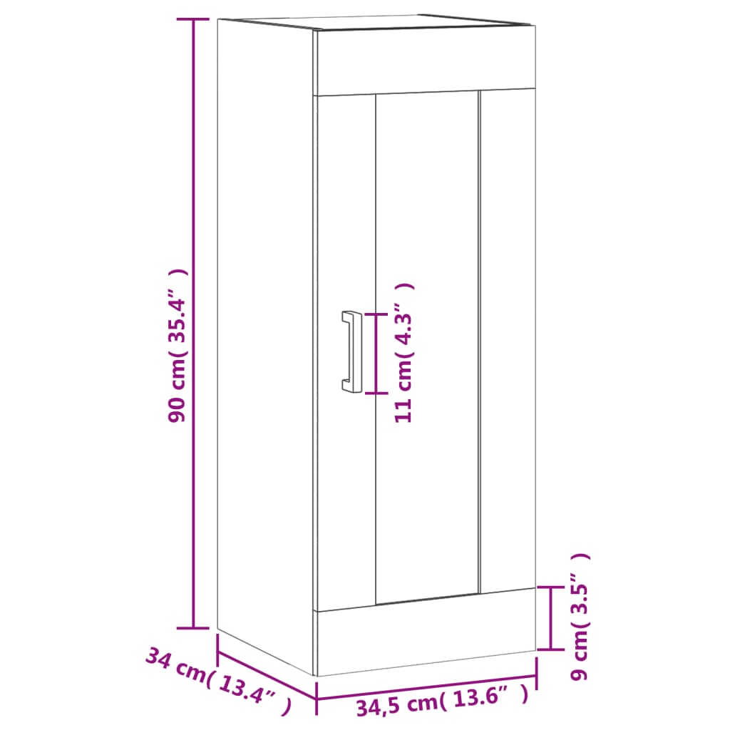 vidaXL Veggfestur Skápur Steypugrár 34,5x34x90 cm Samsettur Viður