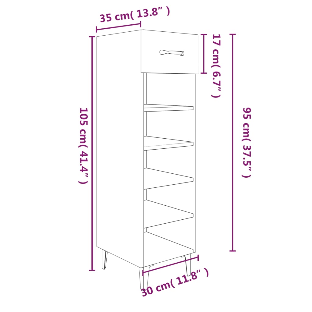 vidaXL Skóskápur Reyktóna Eikarlitur 30x35x105 cm Samsettur Viður