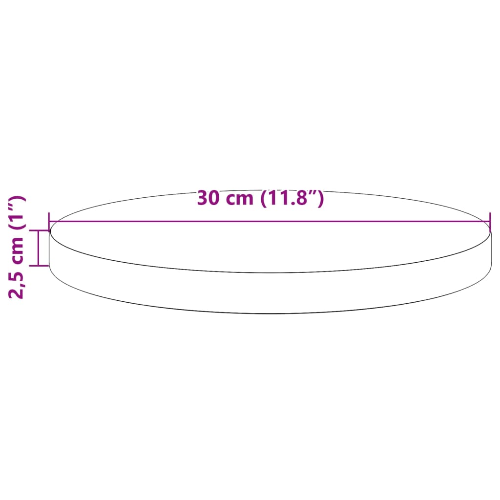 vidaXL Borðplata Hringlaga Vaxbrún Ø30x2,5 cm Gegnheil Fura