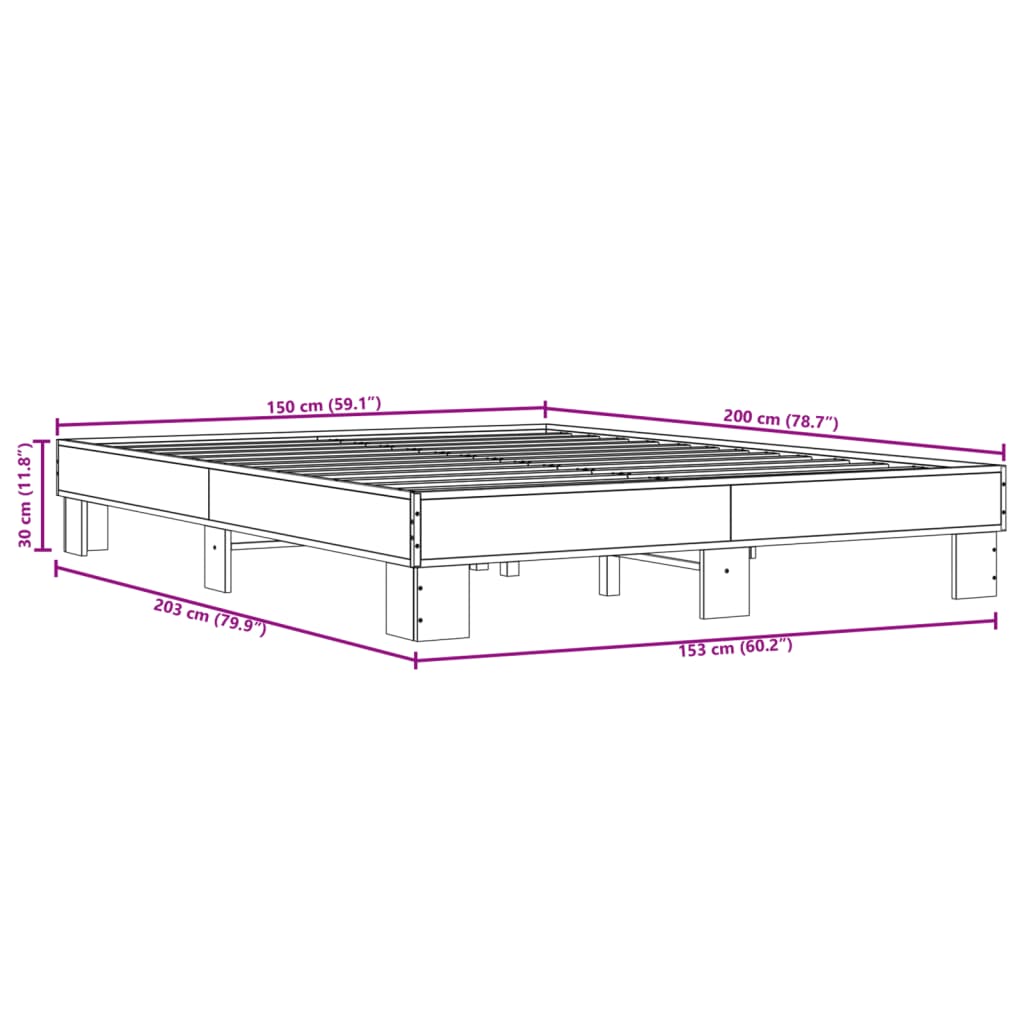 vidaXL Rúmgrind án Dýnu Svört 150x200 cm