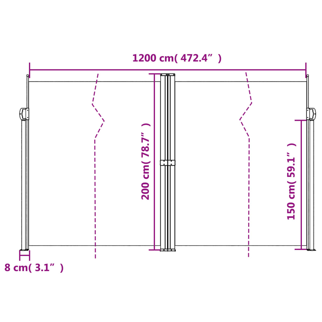 vidaXL Útdraganlegur Hliðarskjólveggur Blár 200x1200 cm