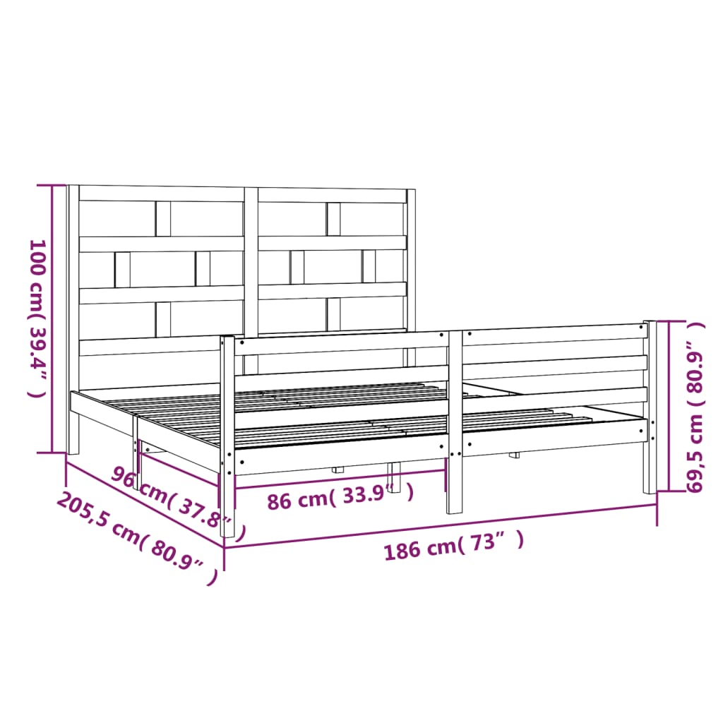 vidaXL Rúmgrind án Dýnu Gegnheil Viður King Size