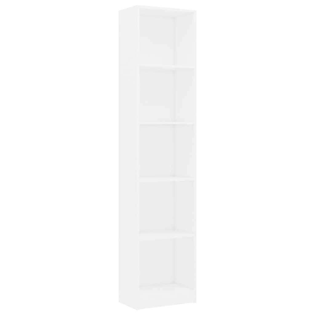 800846 vidaXL 5-Tier Book Cabinet White 40x24x175 cm Chipboard