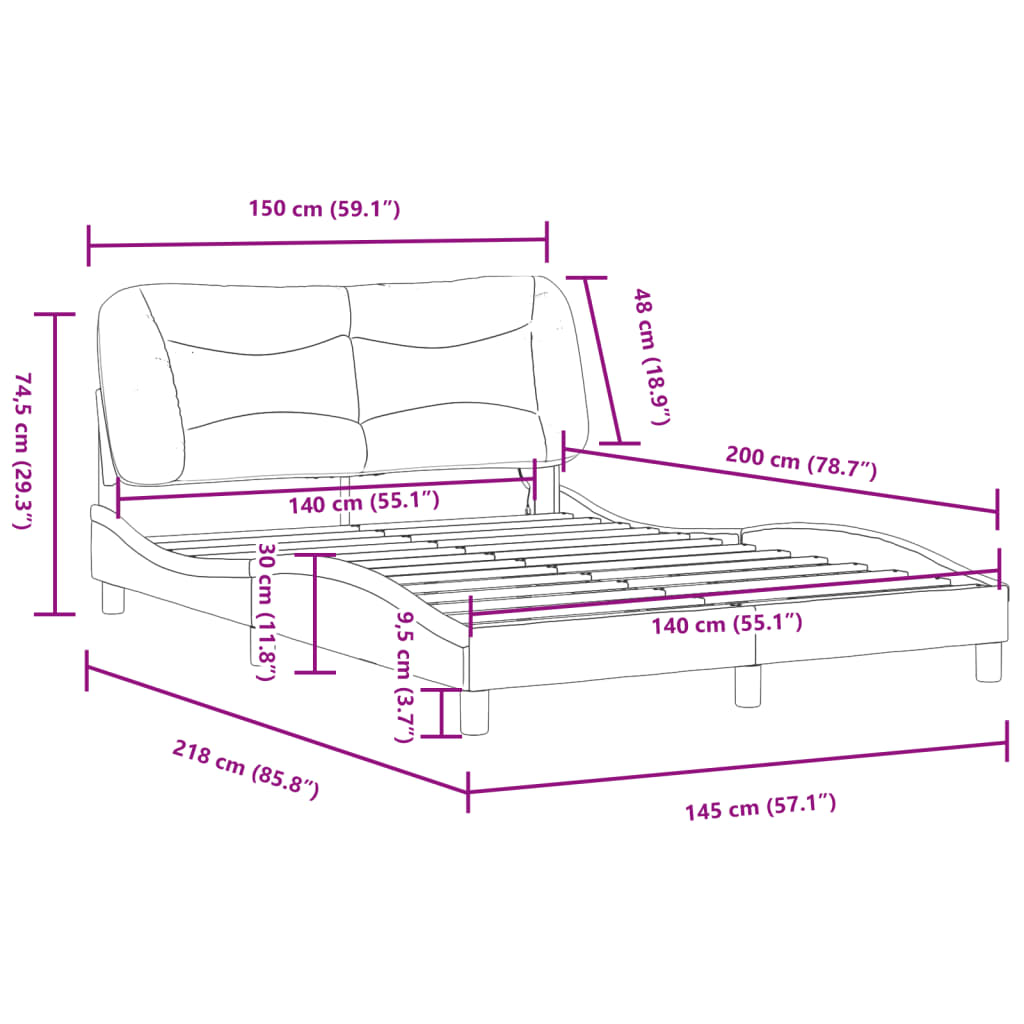 vidaXL Rúmgrind með LED án Dýnu Svart og Hvítur 140x200 cm