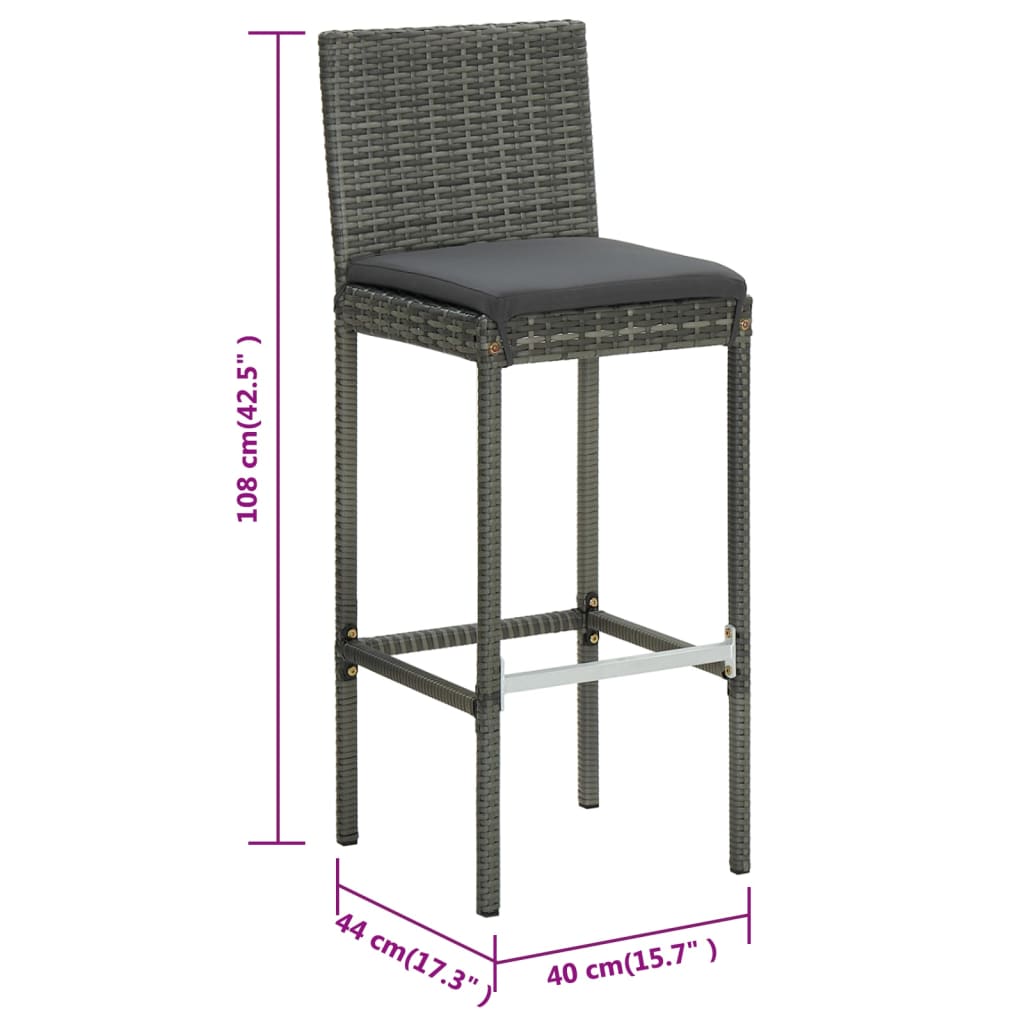 vidaXL Barstólar Með Sessum 6 stk. Gráir Pólýrattan