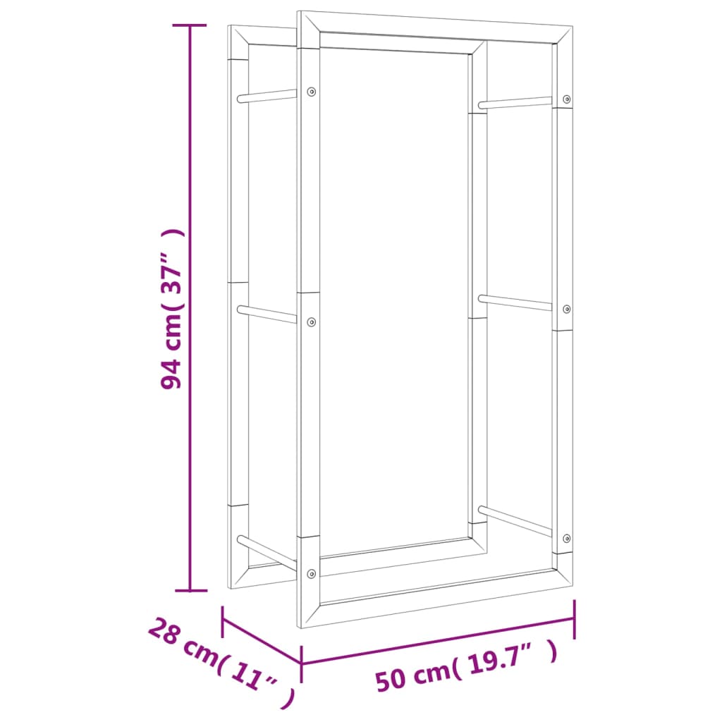 vidaXL Eldiviðargrind 50x28x94 cm Ryðfrítt stál