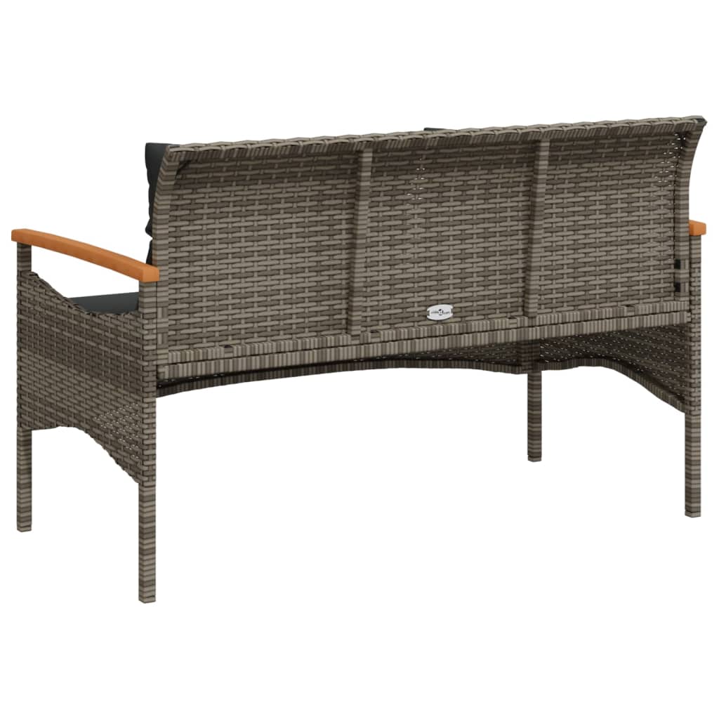 vidaXL Garðbekkur með Sessum 116x62,5x74 cm Grátt Pólýrattan