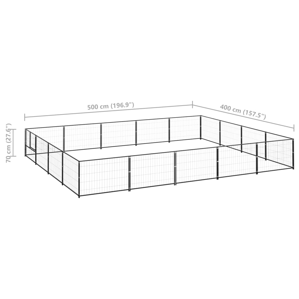 vidaXL Hundabyrgi Svart 20 m² Stál