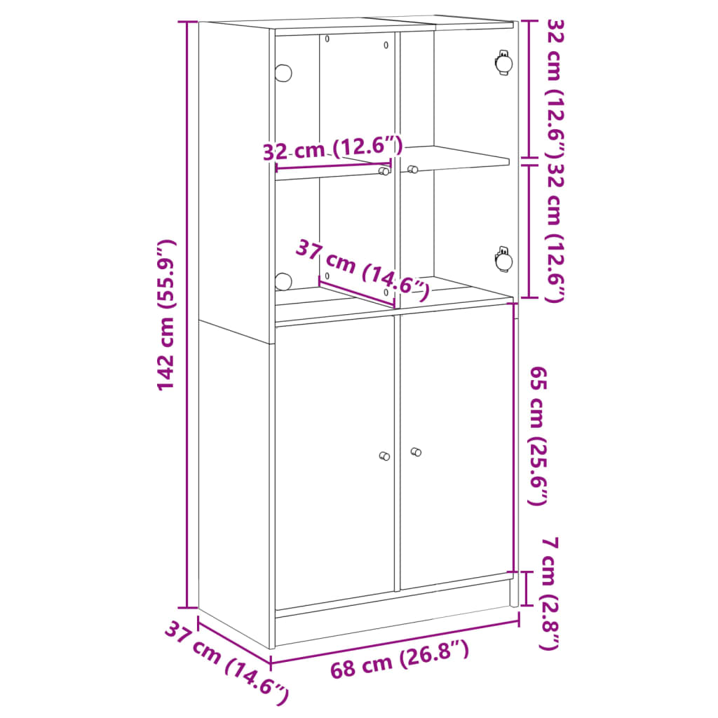 vidaXL Skápur með Hurðum Brún Eik 68x37x142 cm Samsettur Viður