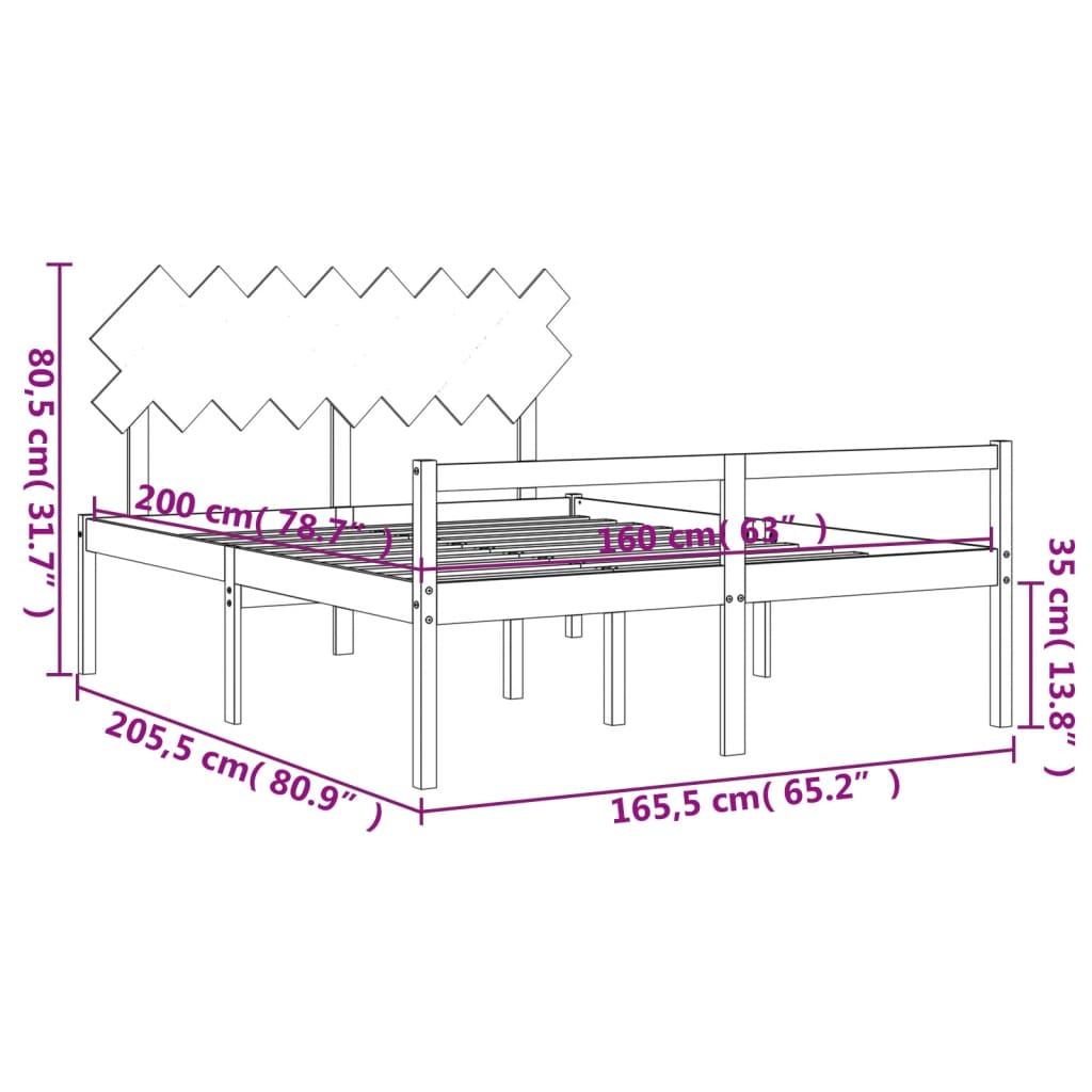 vidaXL Rúm fyrir Eldra Fólk án Dýnu Hvítt 160x200cm Gegnheil Viður