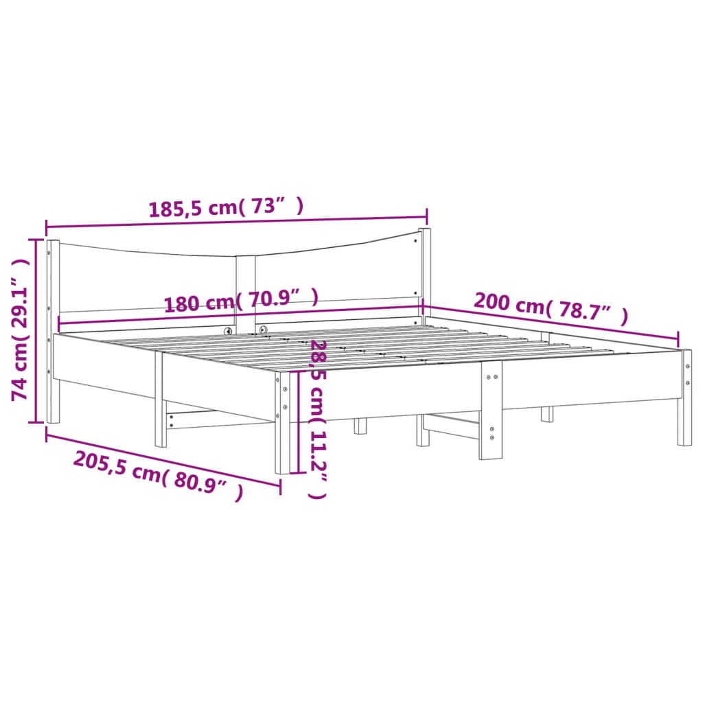 vidaXL Rúmgrind án Dýnu Vaxbrún 180x200 cm Gegnheil Fura