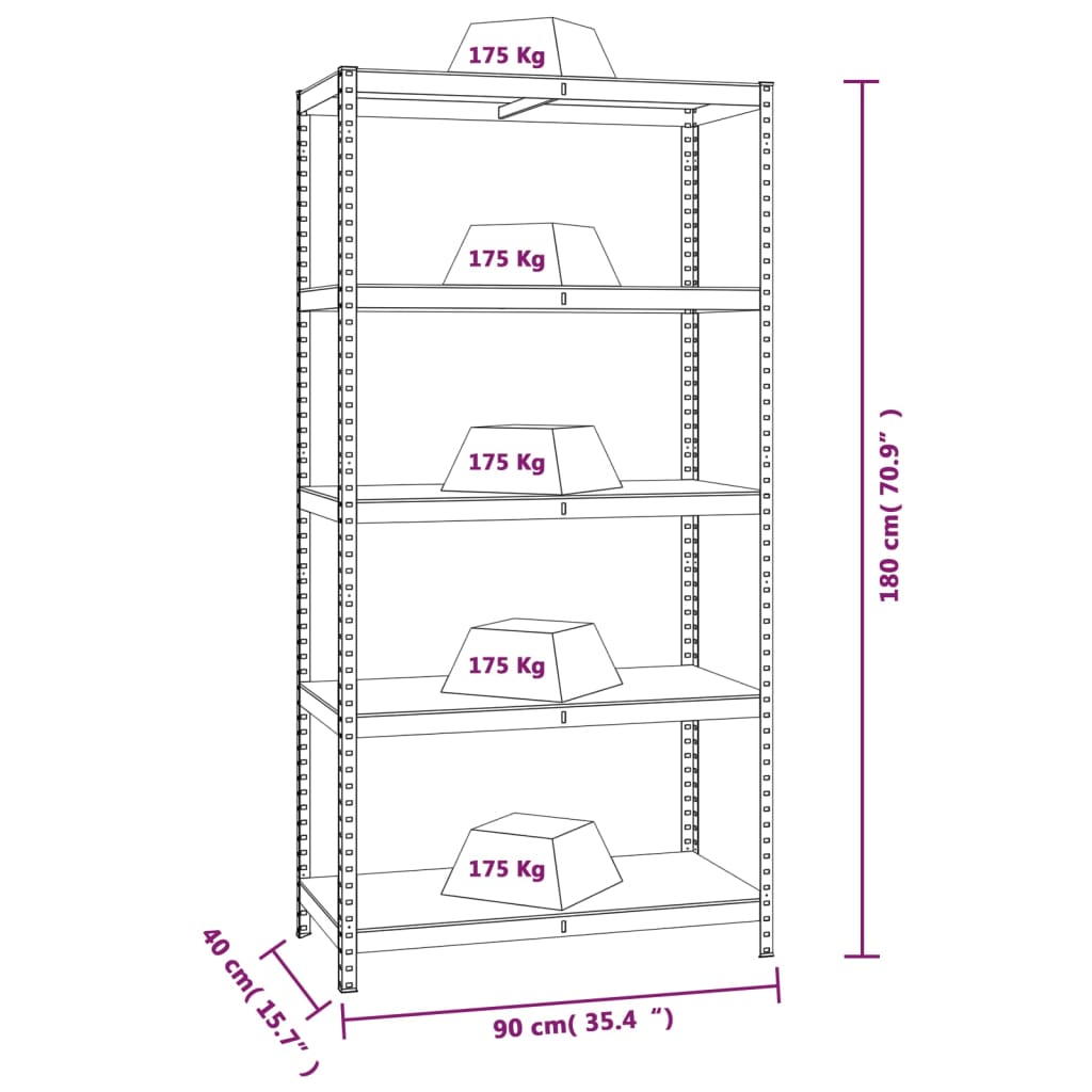 vidaXL Geymsluhillur 4 stk Silfur 75x30x172 cm Stál og MDF