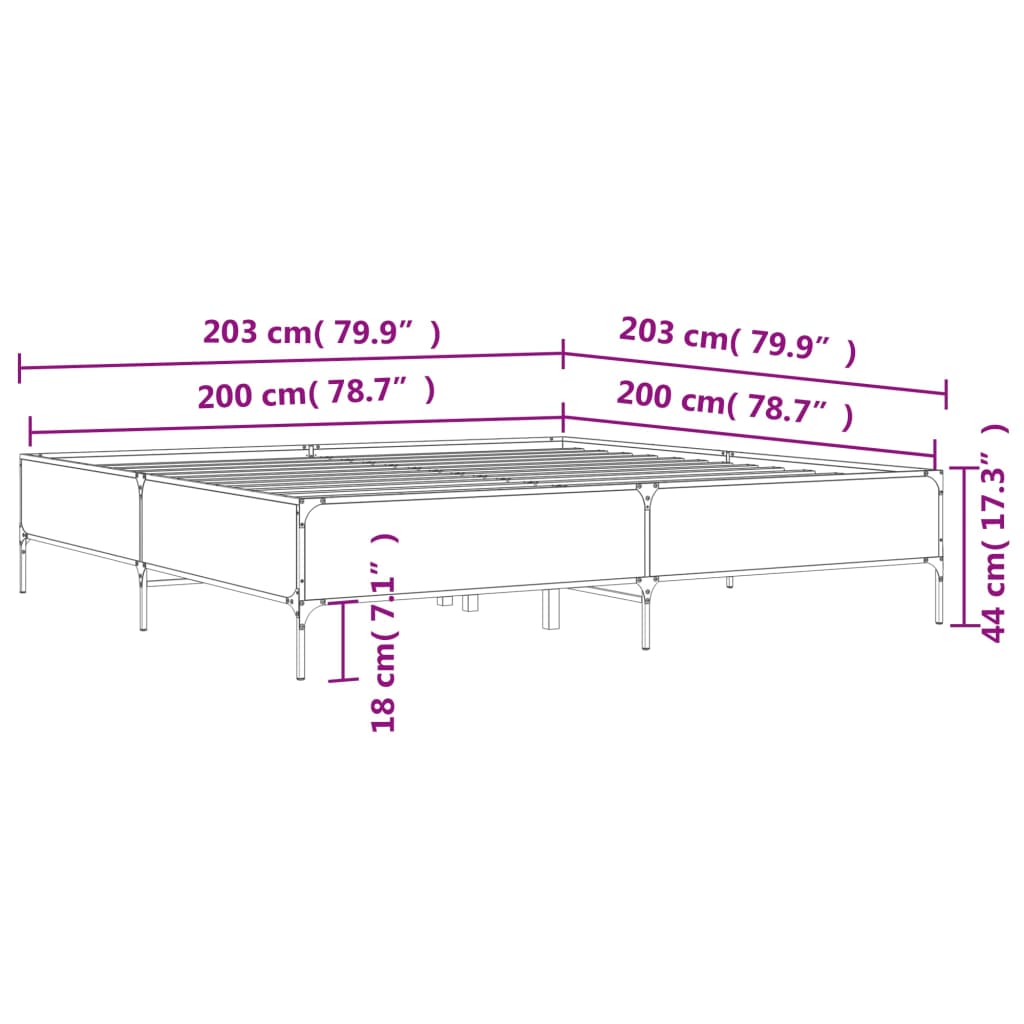 vidaXL Rúmgrind án Dýnu Reyktóna Eikarlitur 200x200 cm