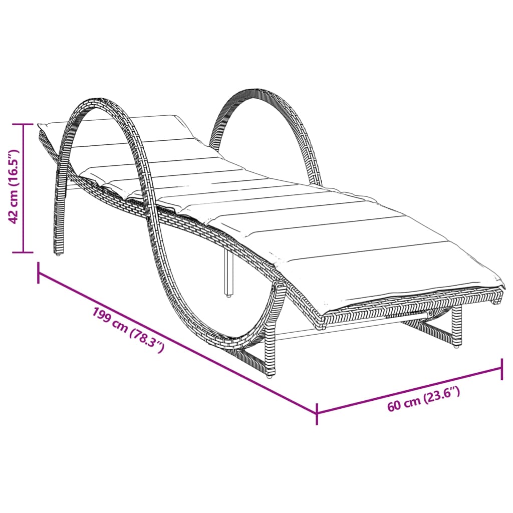 vidaXL Sólbekkur með Sessu Brúnn 60x199x42 cm Pólýrattan