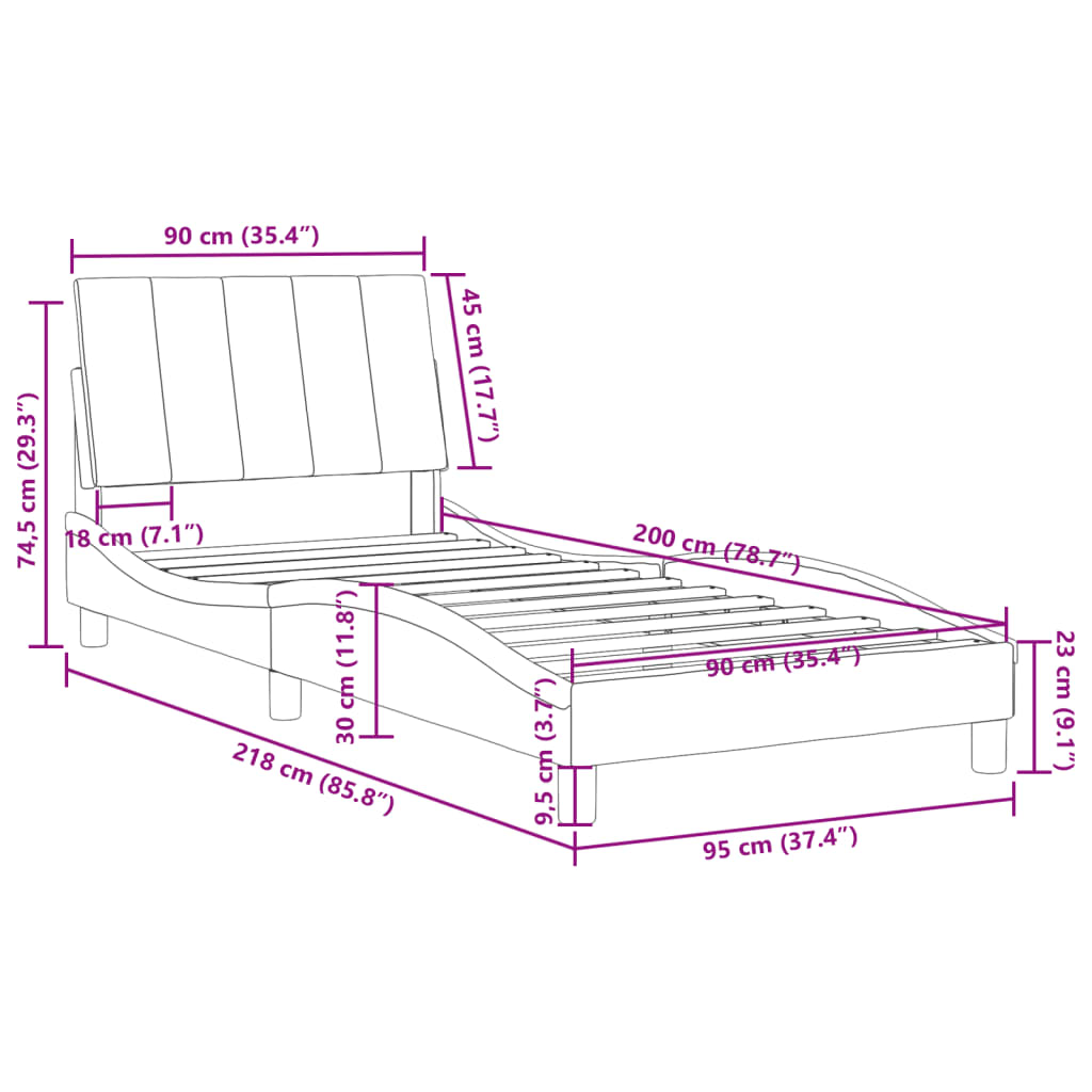 vidaXL Rúmgrind með Höfðagafli Svört 90x200 cm Flauel