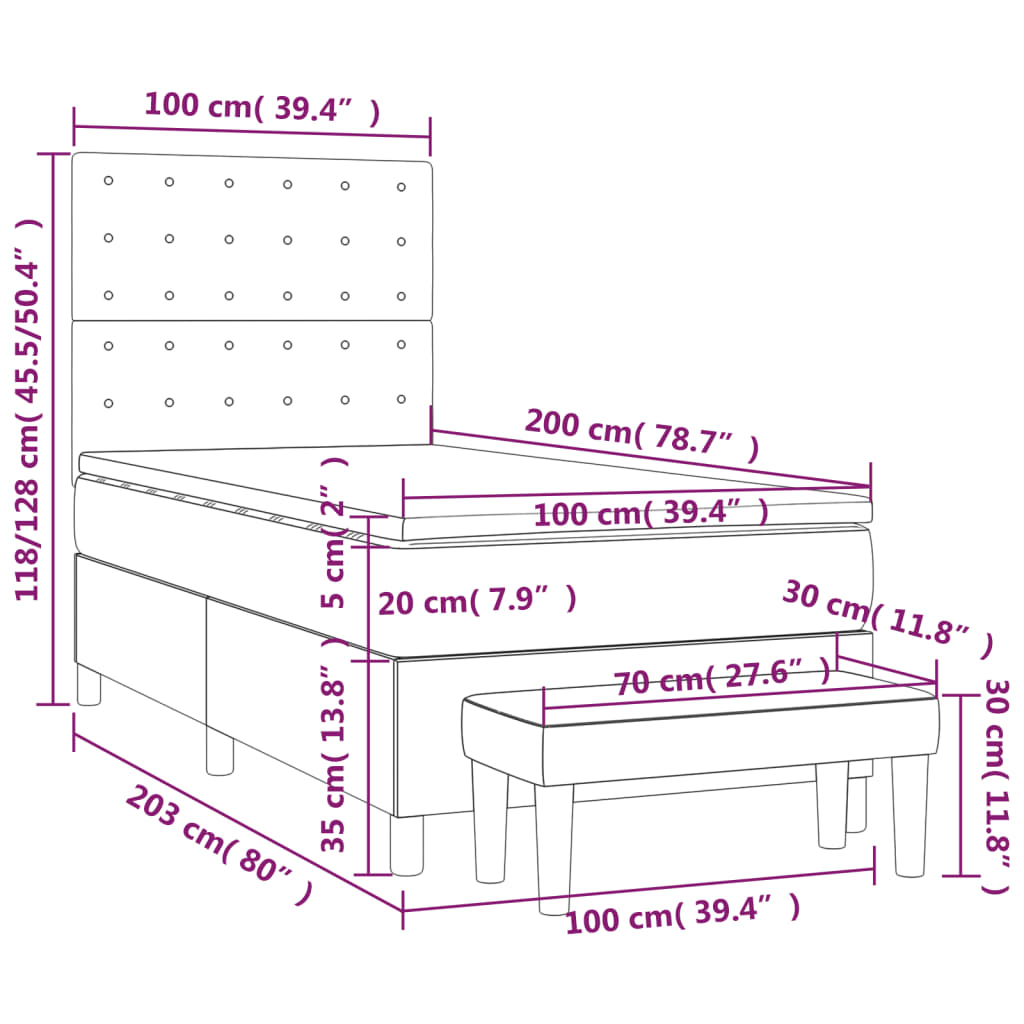 vidaXL Hólfað Springrúm með Dýnu Svart 100x200 cm Gervileður