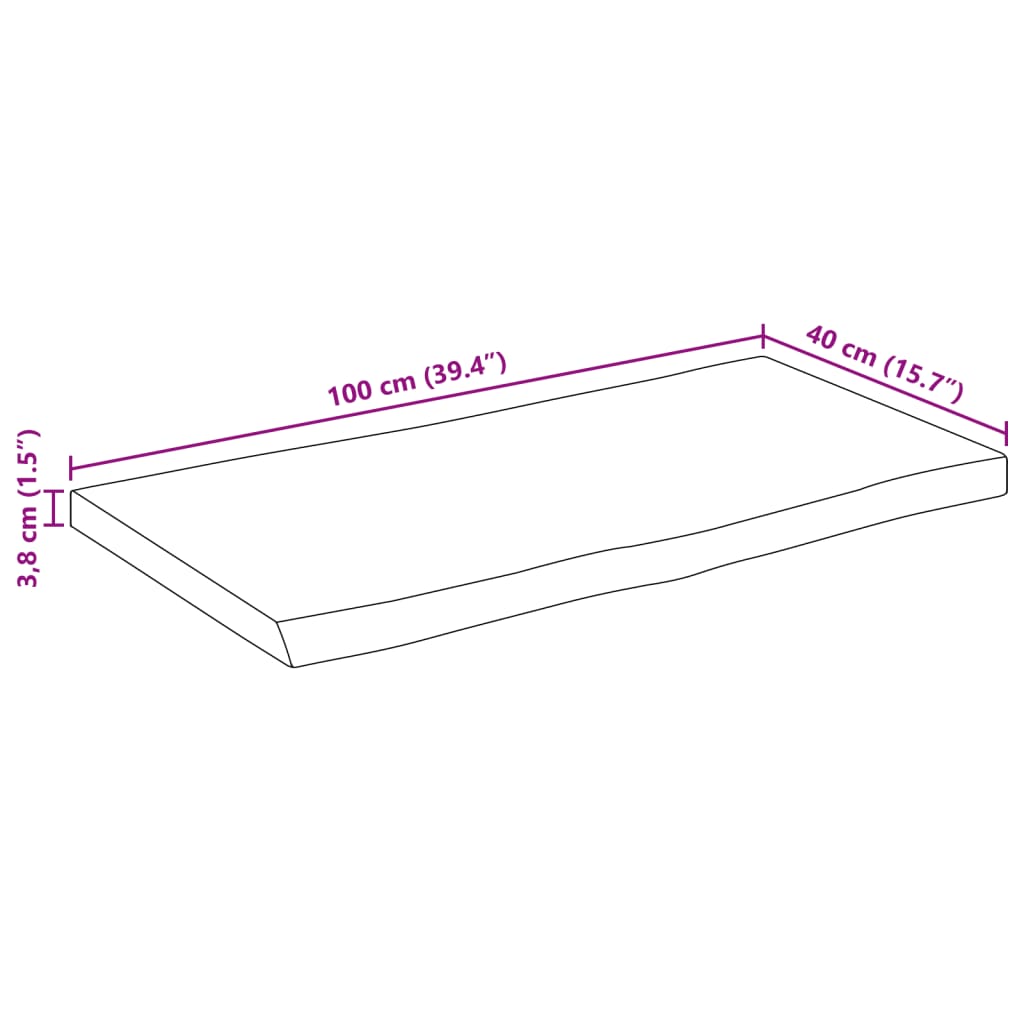 vidaXL Borðplata með Náttúrulegum Brúnum 100x40x3,8 cm Mangóviður