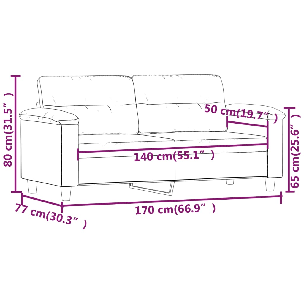 vidaXL 2 Sæta Sófi Ljósgrár 140 cm Míkrófíberáklæði