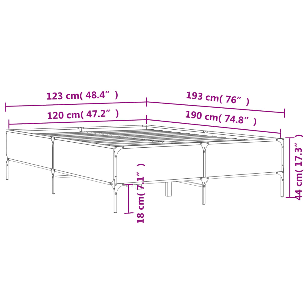 vidaXL Rúmgrind án Dýnu Reyktóna Eikarlitur 120x190 cm