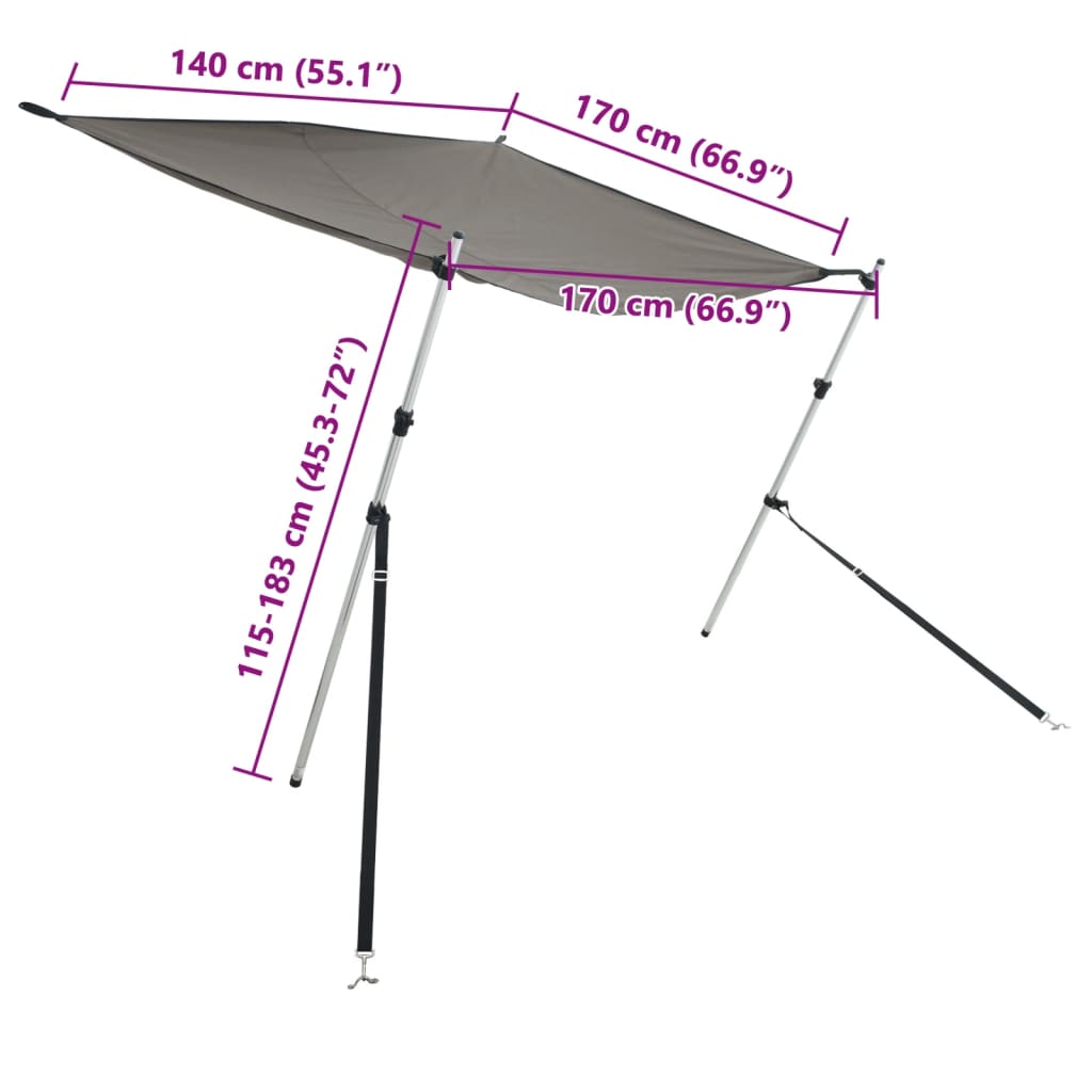 vidaXL T-laga Skyggnisframlengingar Gráar 170x170x(115-183) cm