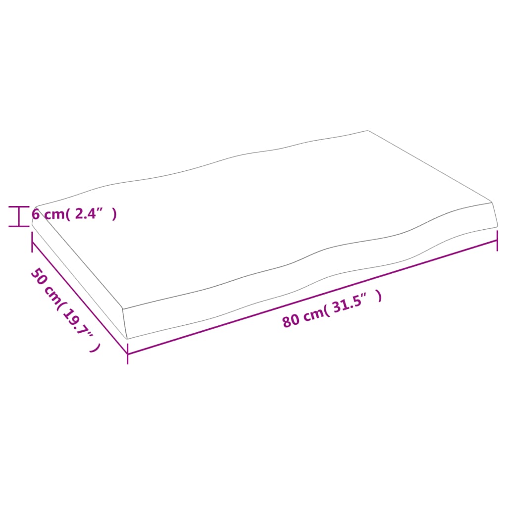 vidaXL Borðplata Ljósbrún 80x50x(2-6) cm Meðhöndluð Náttúrul. Brúnir