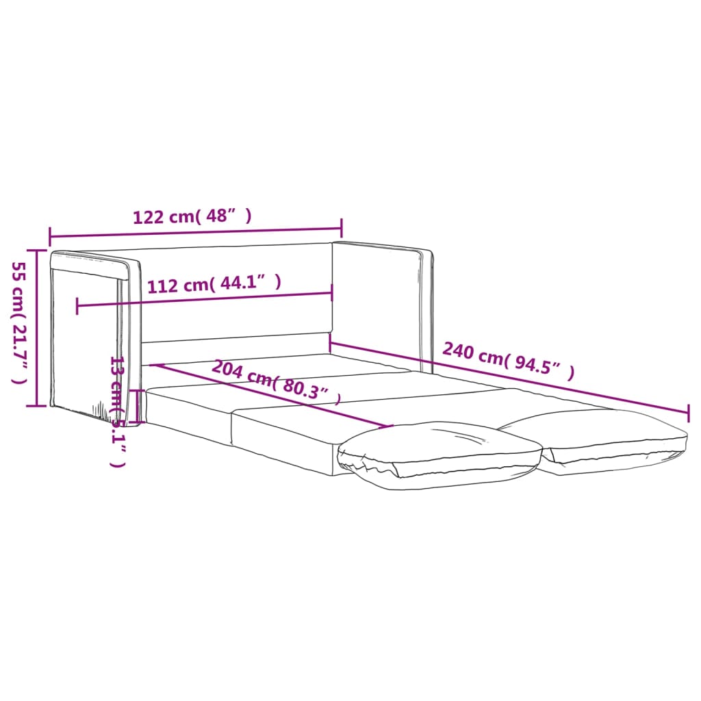 vidaXL Gólfsvefnsófi 2-í-1 Vínrautt 122x204x55 cm Flauel