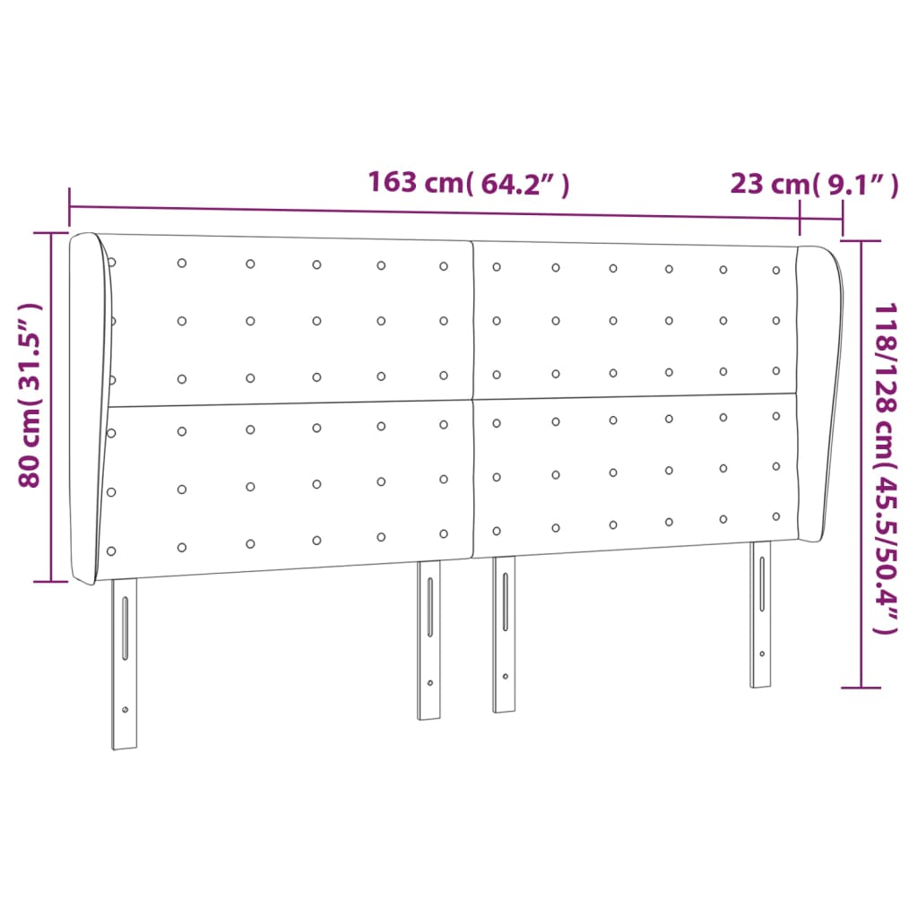 vidaXL Höfðagafl með Eyrum 163x23x118/128 cm Dökkgrátt Flauel