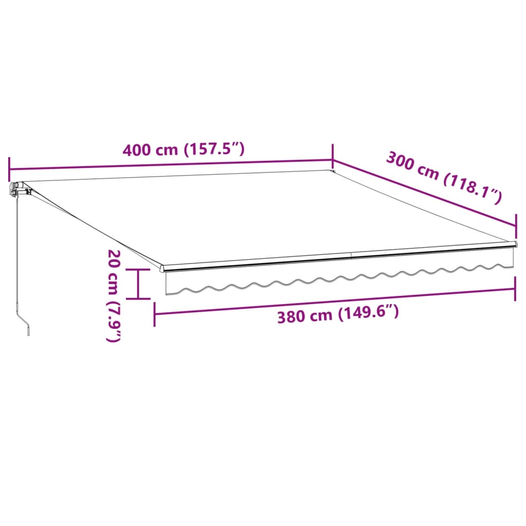 vidaXL Útdraganlegt Skyggni með LEDs Reykgrátt og Hvítt 400x300 cm