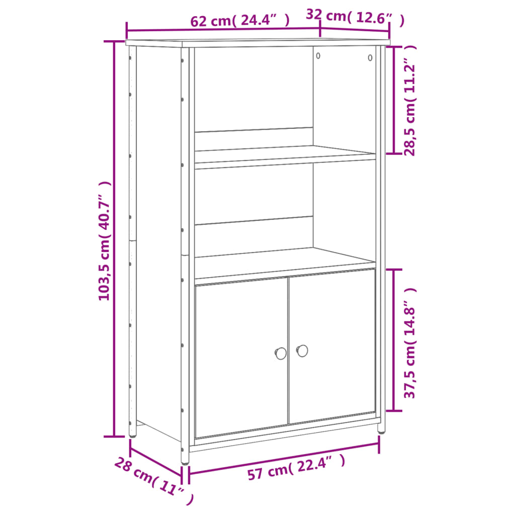 vidaXL Hár Skápur Brún Eik 62x32x103,5 cm Samsettur Viður