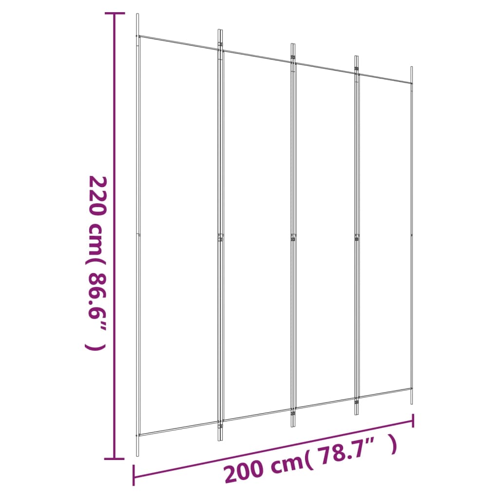 vidaXL 4-falt Skilrúm Svart 200x220 cm Tauefni