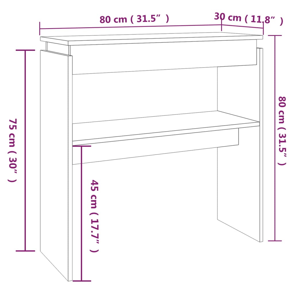 vidaXL Veggborð Brúnn Eikarlitur 80x30x80 cm Samsettur Viður