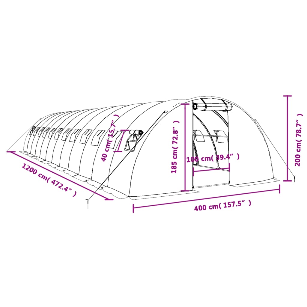 vidaXL Gróðurhús með Stálgrind Grænt 48 m² 12x4x2 m