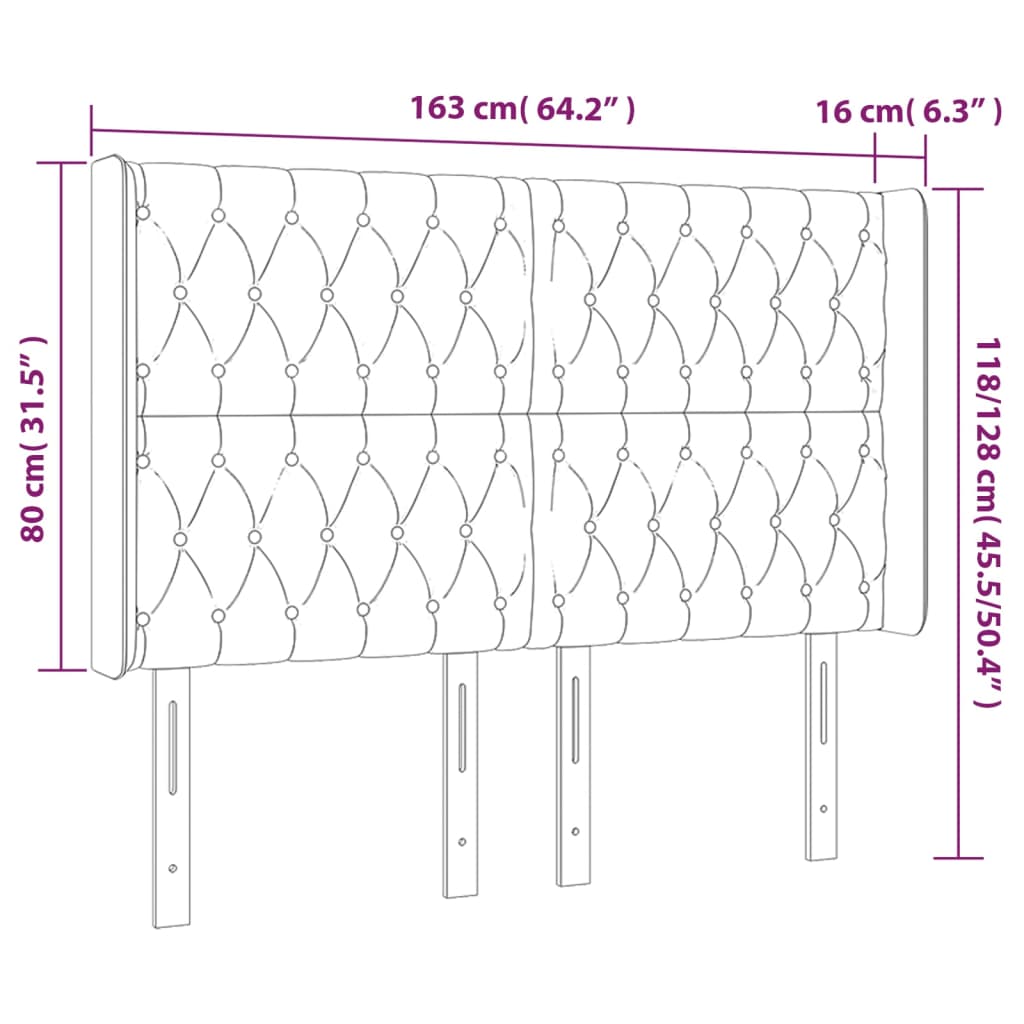 vidaXL LED Höfðagafl 163x16x118/128 cm Mógrátt Efni