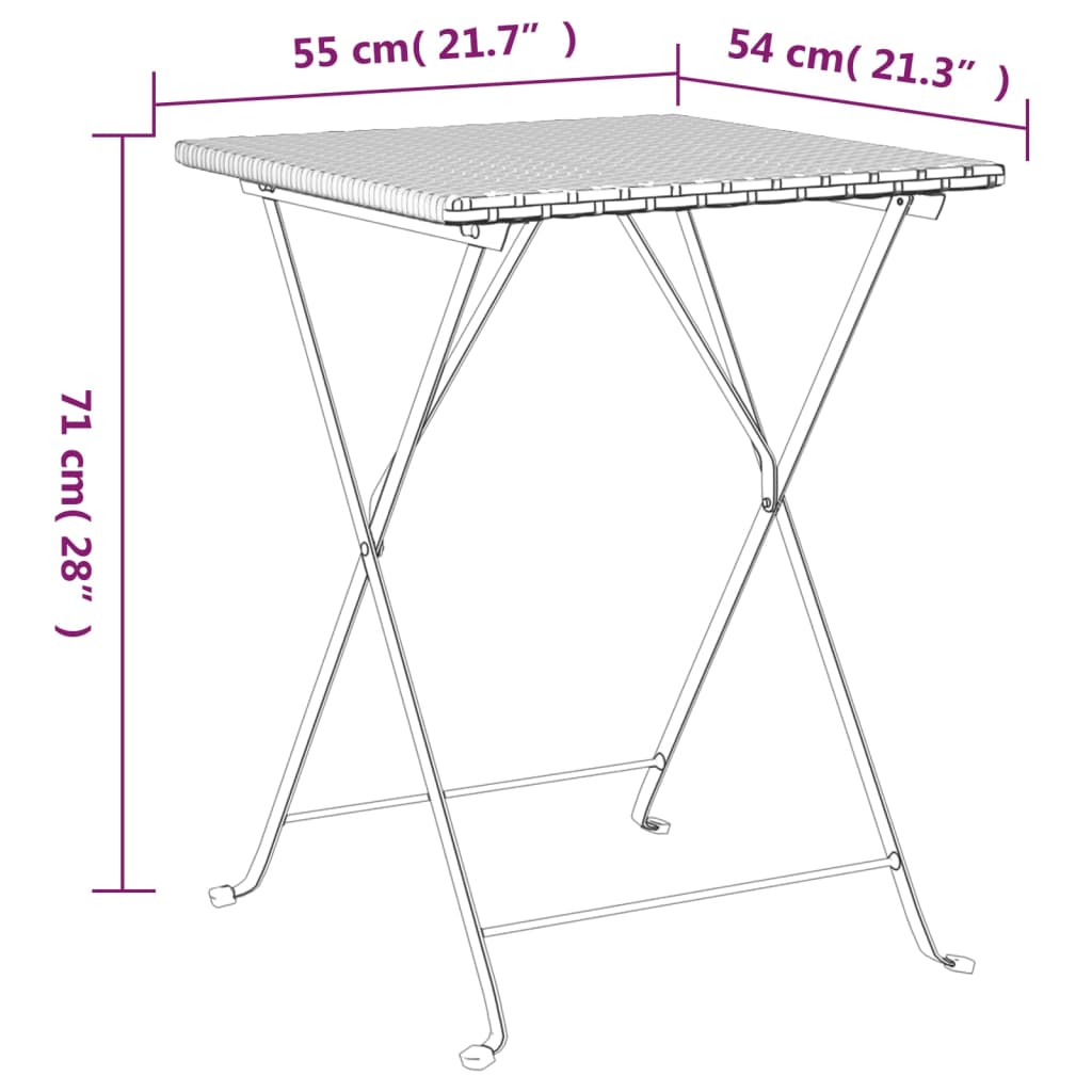 vidaXL 3 Stykkja Samanbrjótanlegt Bistro Sett Grátt Poly Rattan