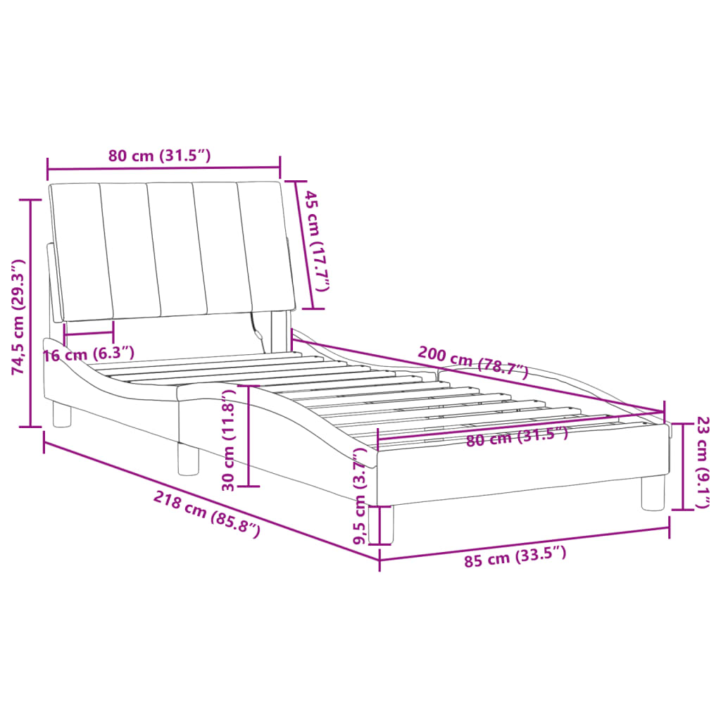 vidaXL Rúmgrind með LED ljósum Svört 80x200 cm Flauel