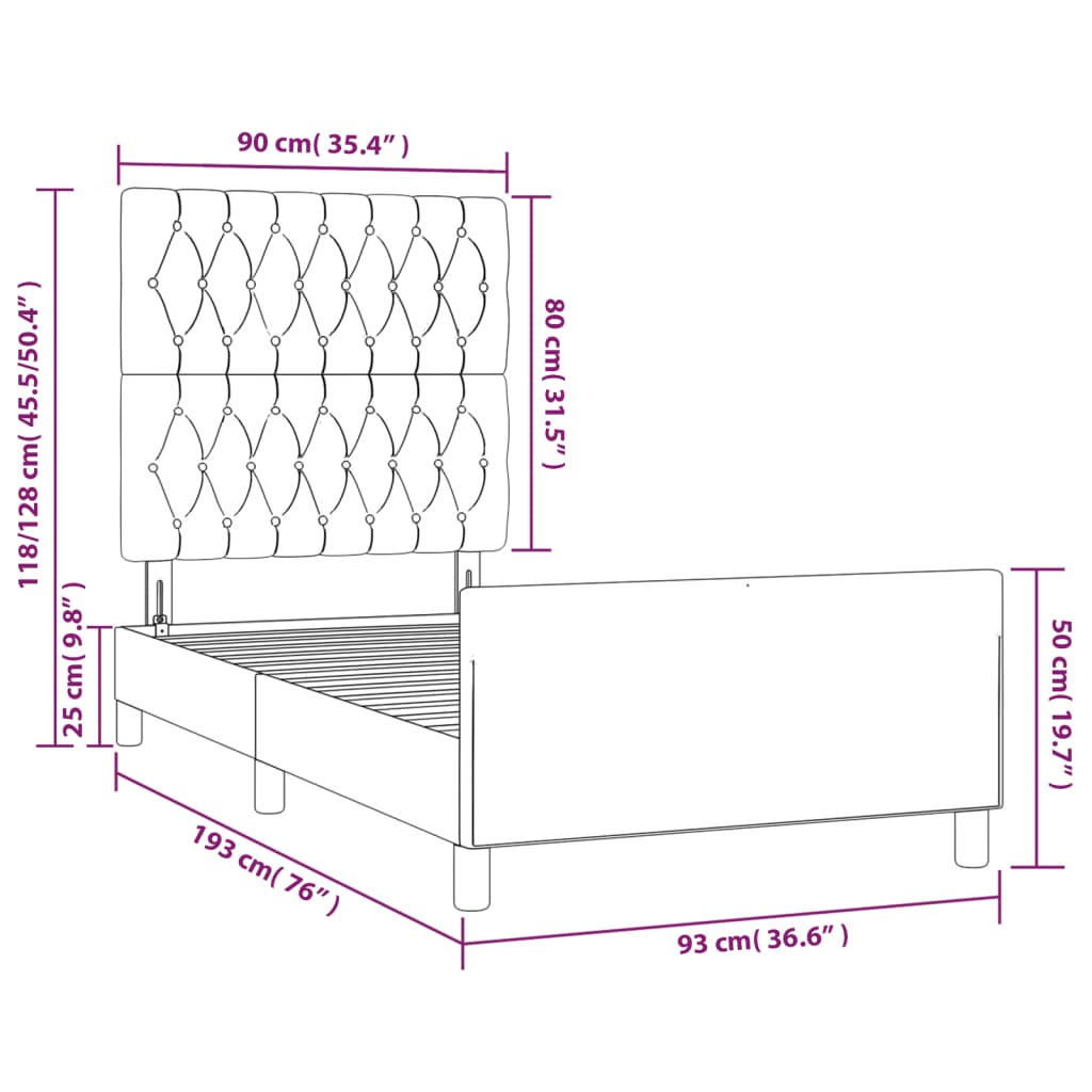 vidaXL Rúmgrind með Höfðagafli Dökkbláar 90x190 cm Flauel