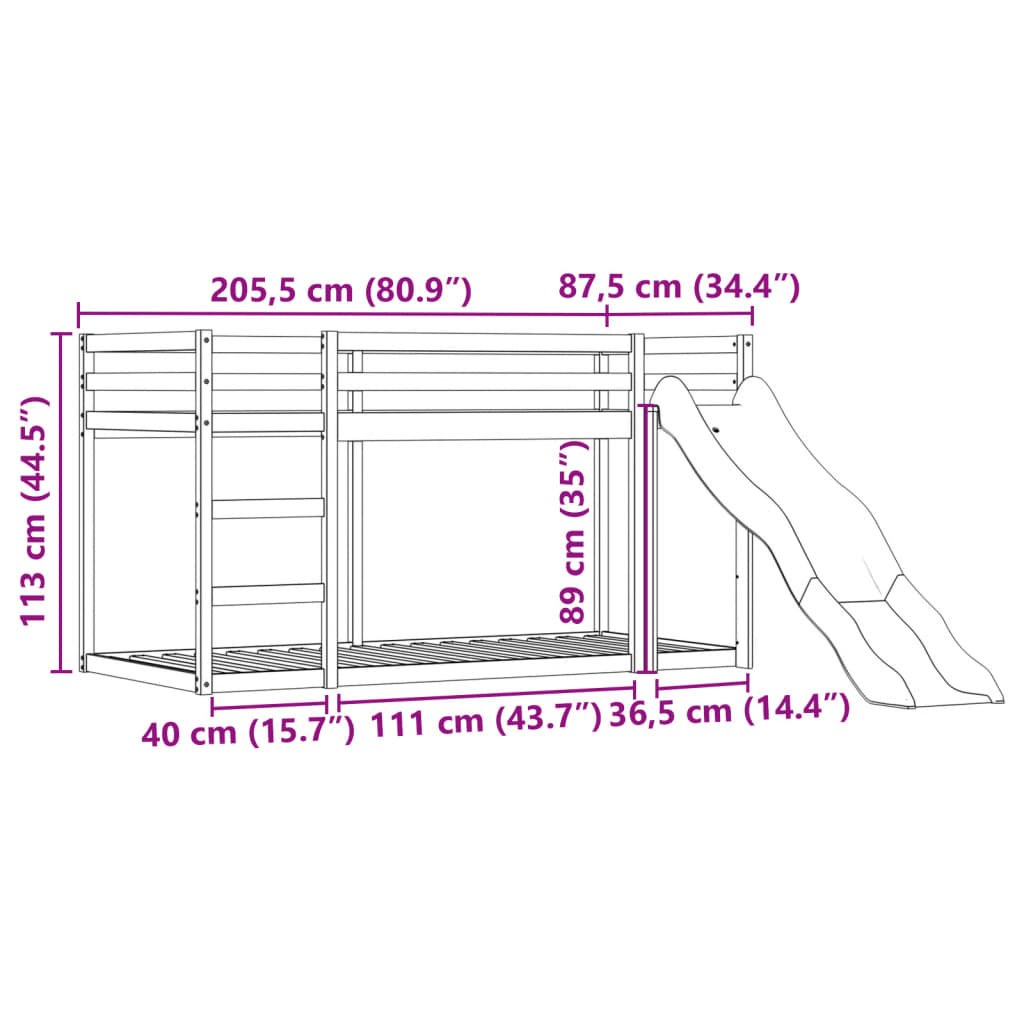 vidaXL Koja án Dýnu með Rennibraut Hvítt og Svart 80x200 cm