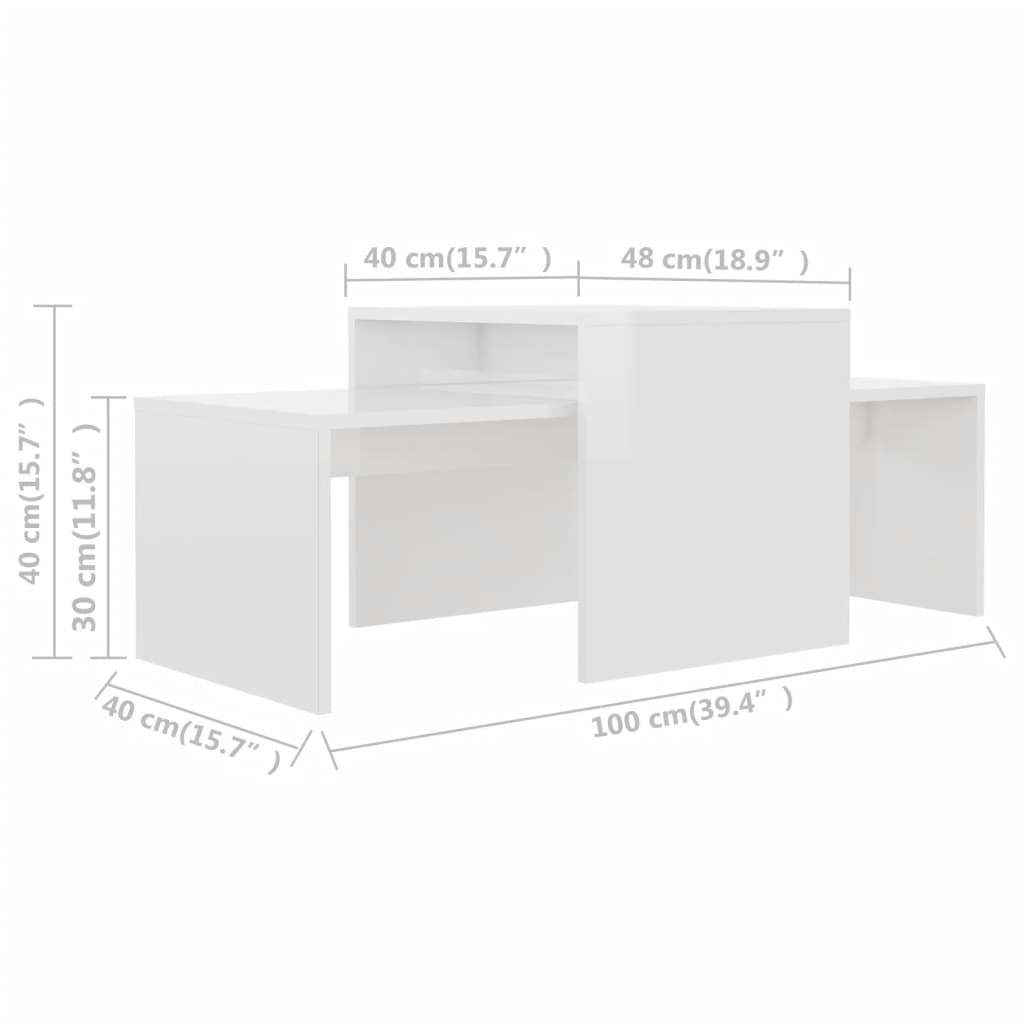 802918 vidaXL Coffee Table Set High Gloss White 100x48x40 cm Chipboard