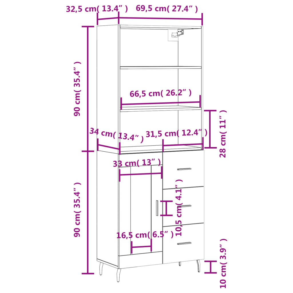 vidaXL Hár Skápur Brún Eik 69,5x34x180 cm Samsettur Viður