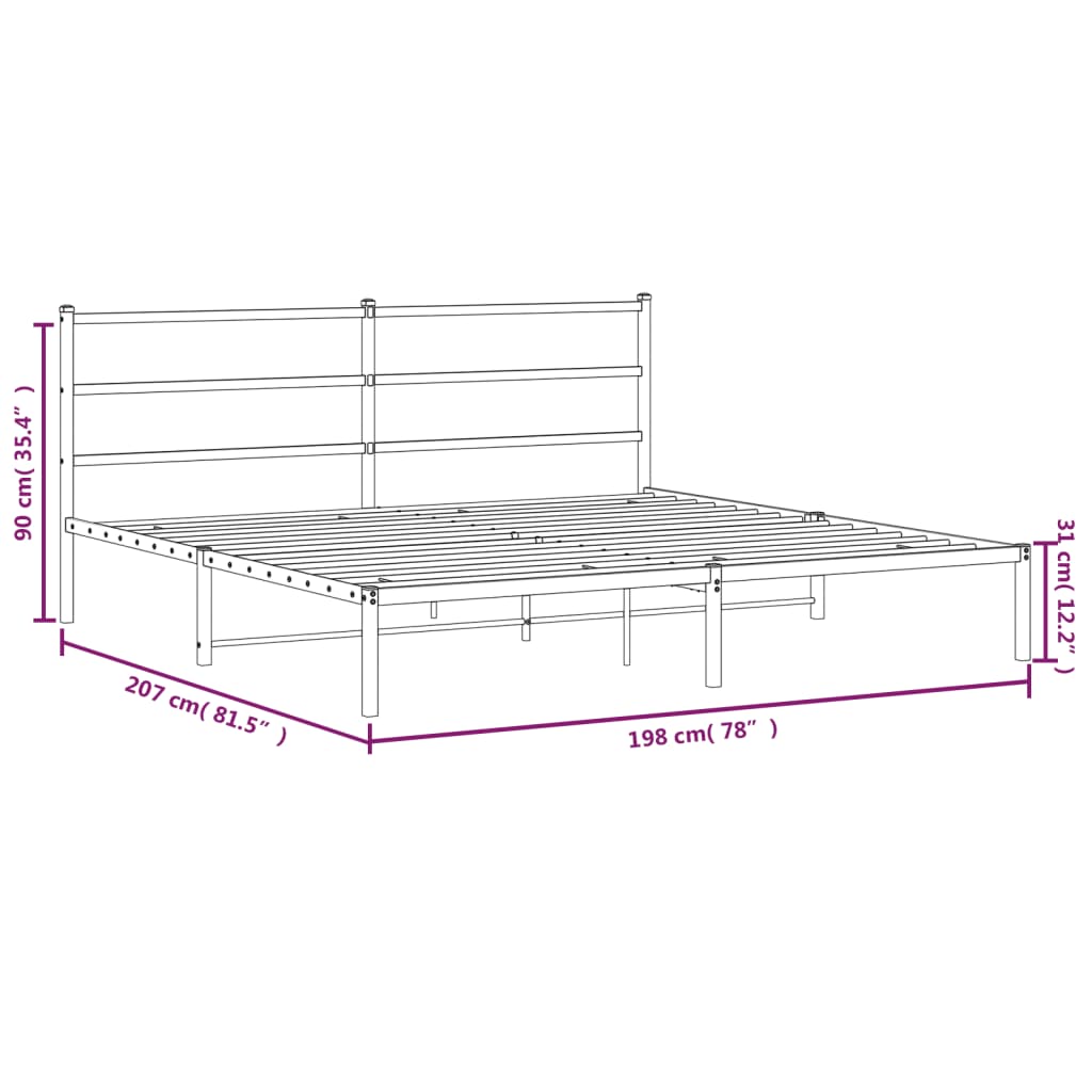 vidaXL Rúmgrind úr Málmi án Dýnu með Höfðagafli Hvít 193x203 cm