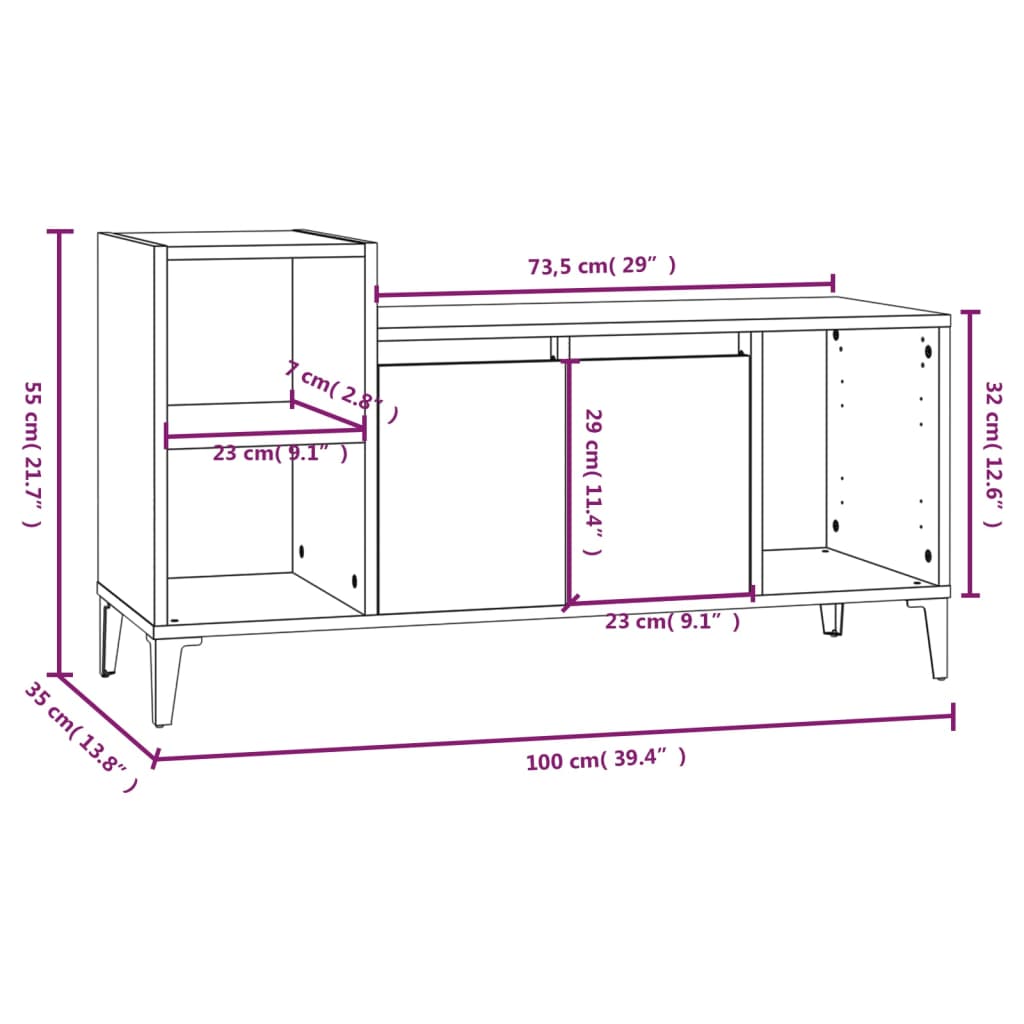 vidaXL Sjónvarpsskápur Grátt Sonoma 100x35x55 cm Samsettur Viður